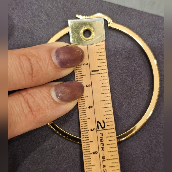 Citrine 2.25" hoop earrings set in 14k gold plated sterling silver. Hinged clasp - Picture 5 of 10